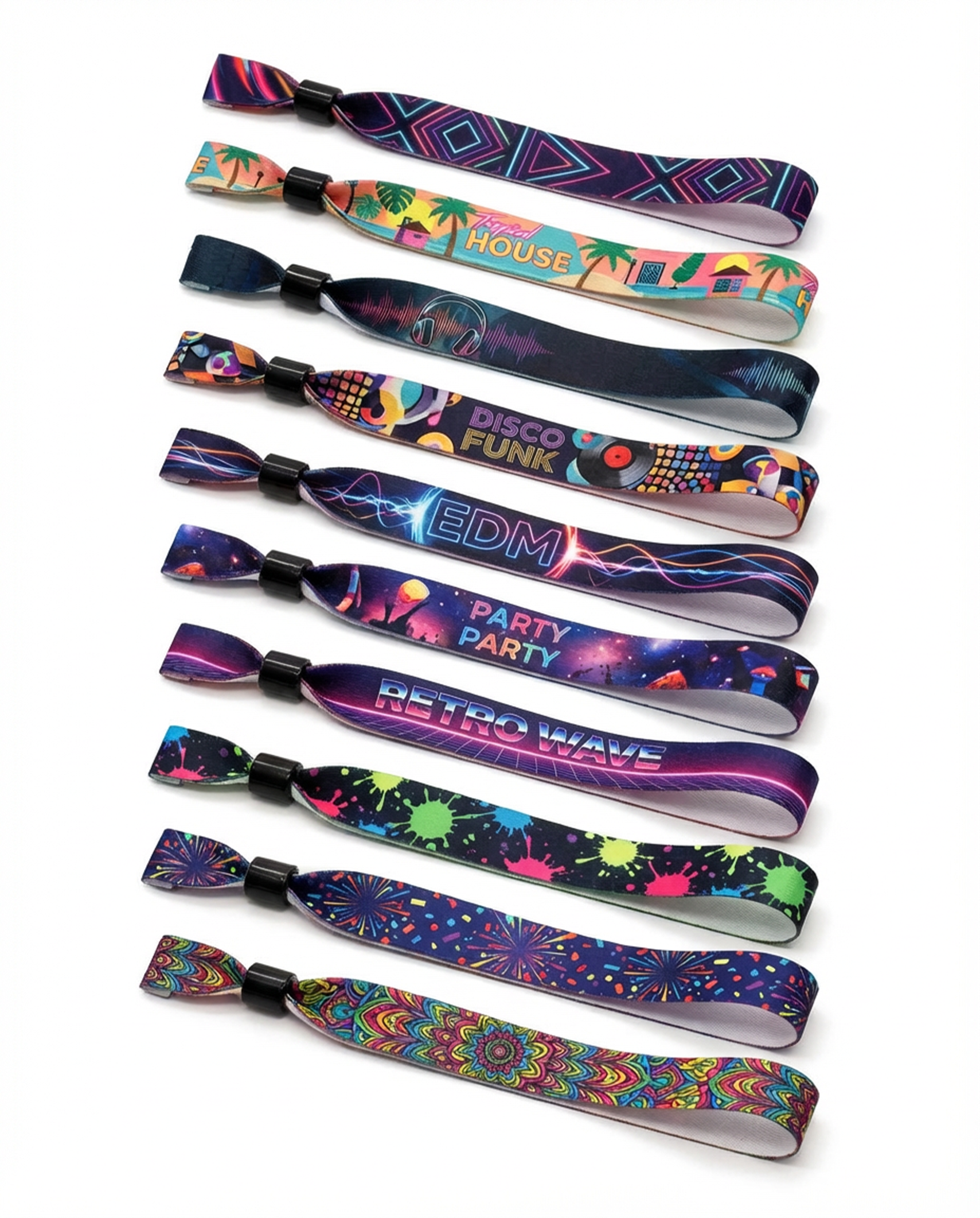 Custom woven and full-colour fabric wristband designs