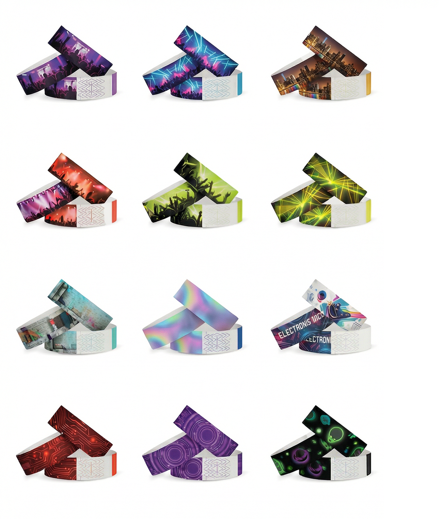 Full-colour custom printed Tyvek wristband designs